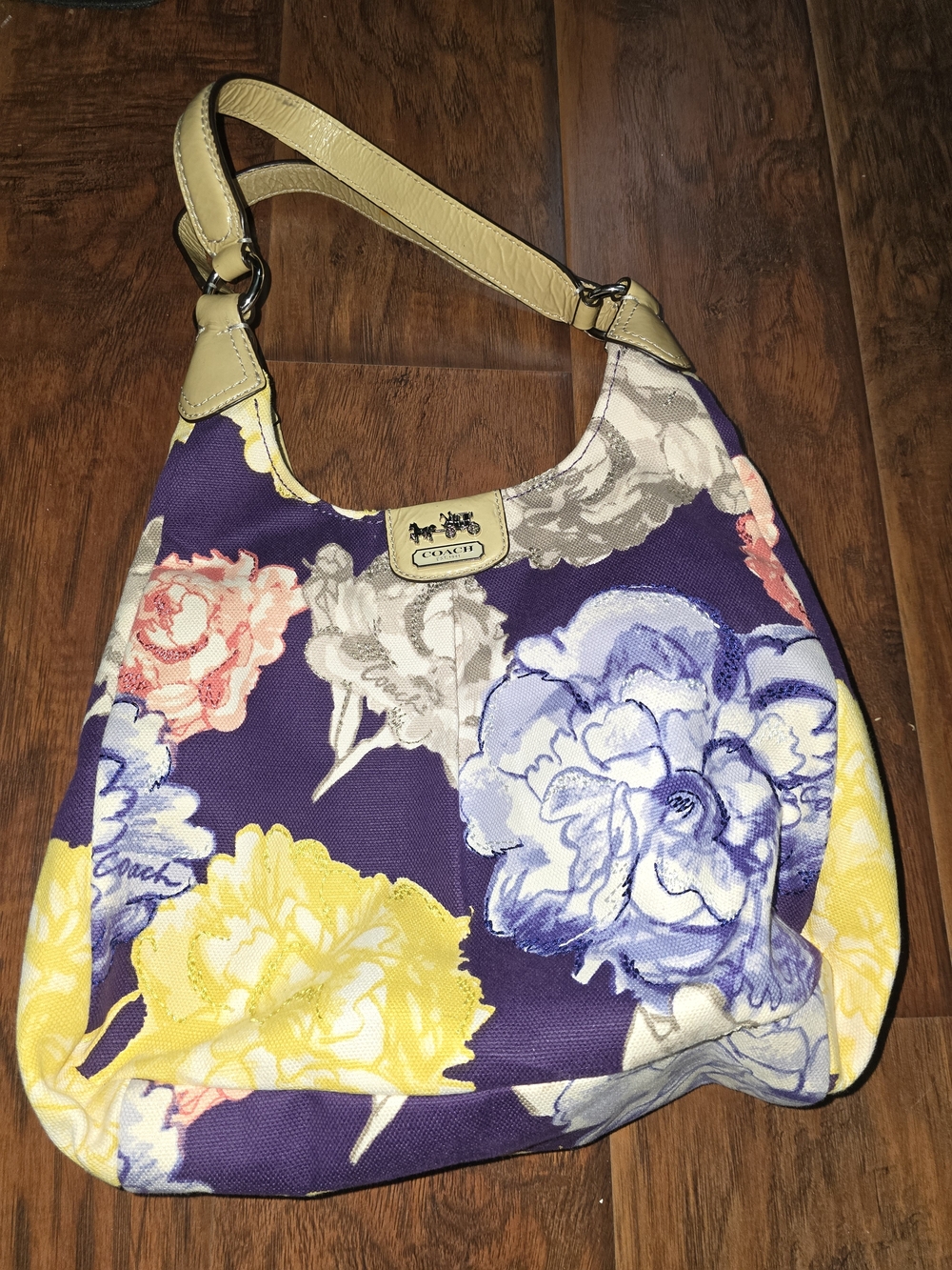 Coach Floral Canvas Hobo Bag in Purple & Yellow